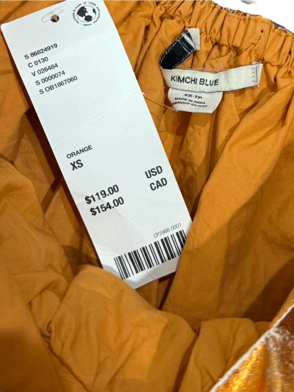 ๐งก NWT Urban Outfitters Kimchi Blue Avana Metallic Babydoll Mini Dress Orange XS - Picture 10 of 14